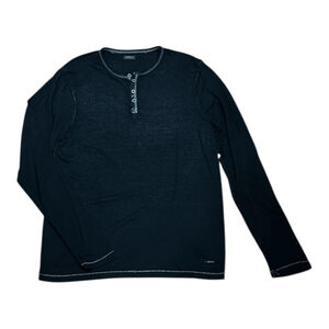 Buffalo David Bitton Shirt Mens Large Black Henley Long Sleeve Kaduk Tee Casual